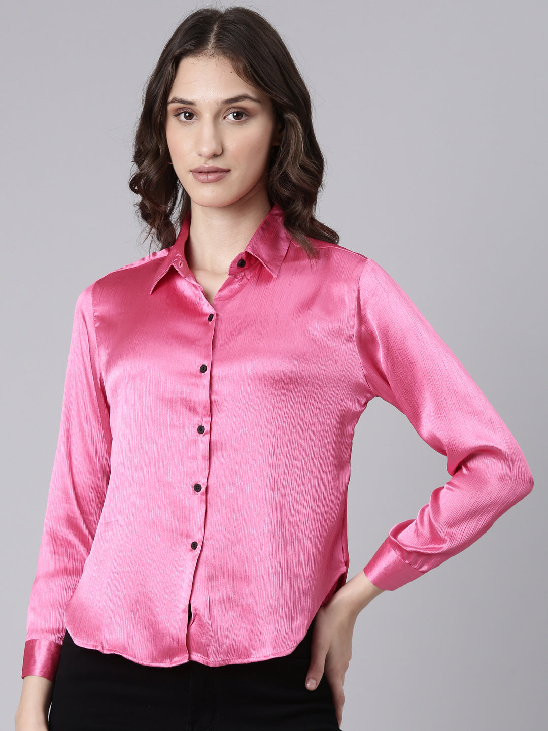 Women's Pink Slim Fit Casual Shirt
