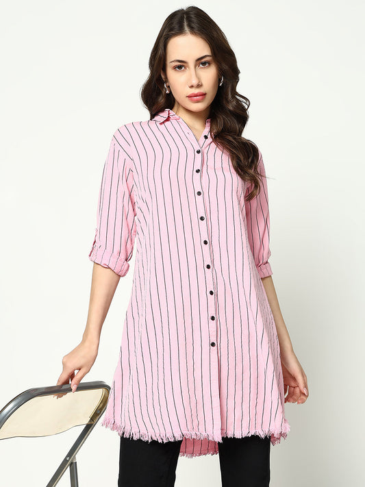 Women's Pink Striped Casual Shirt