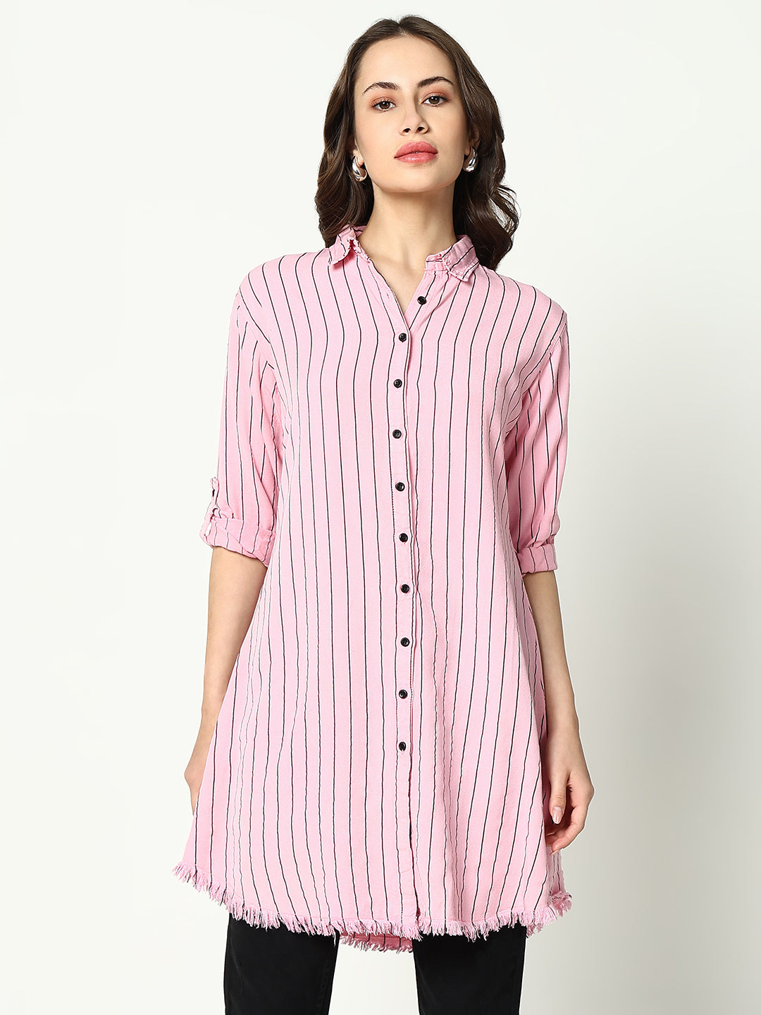 Women's Pink Striped Casual Shirt