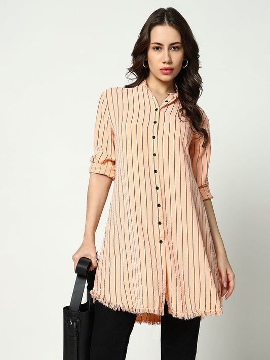 Women's Peach Striped Casual Shirt