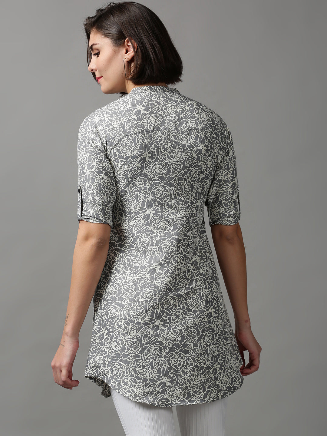 Women's Grey Printed Longline Shirt