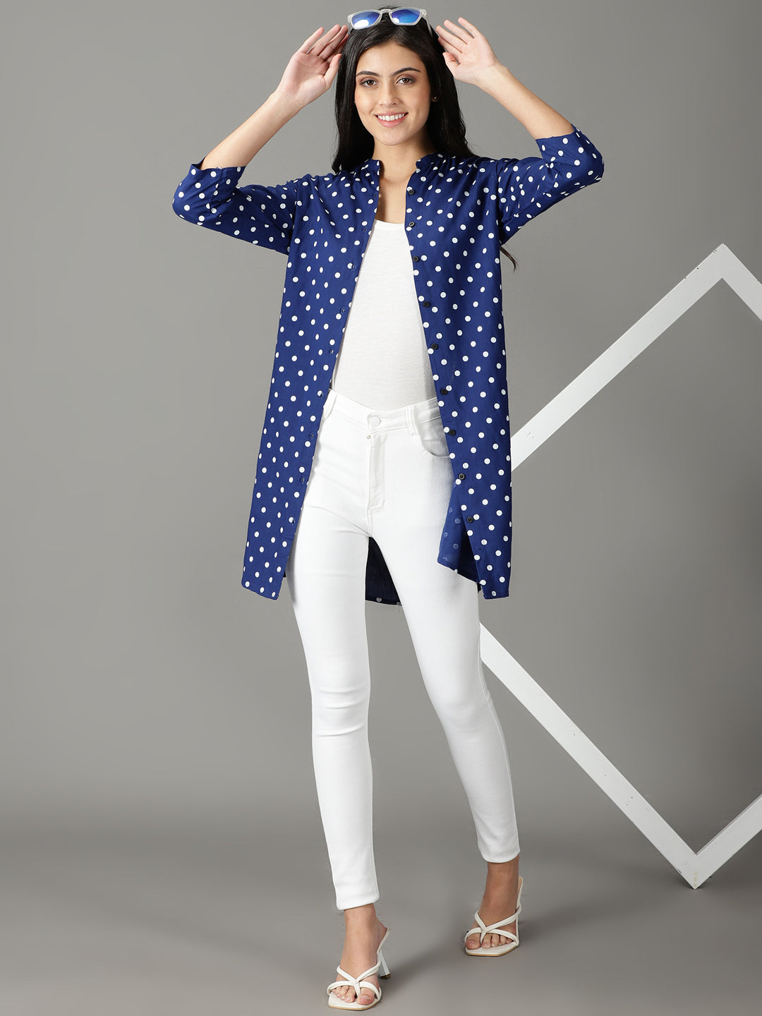 Women's Blue Printed Casual Shirt