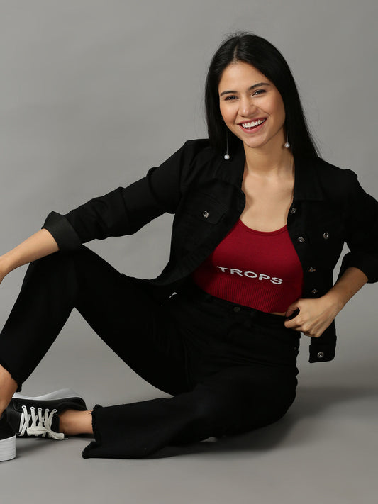 Women's Maroon Printed Crop Top