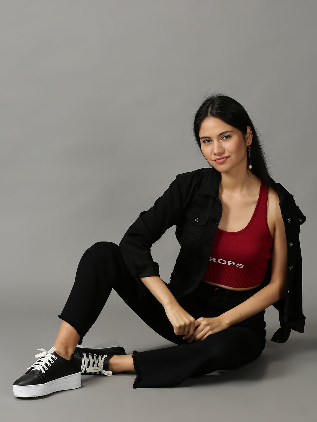 Women's Maroon Printed Crop Top