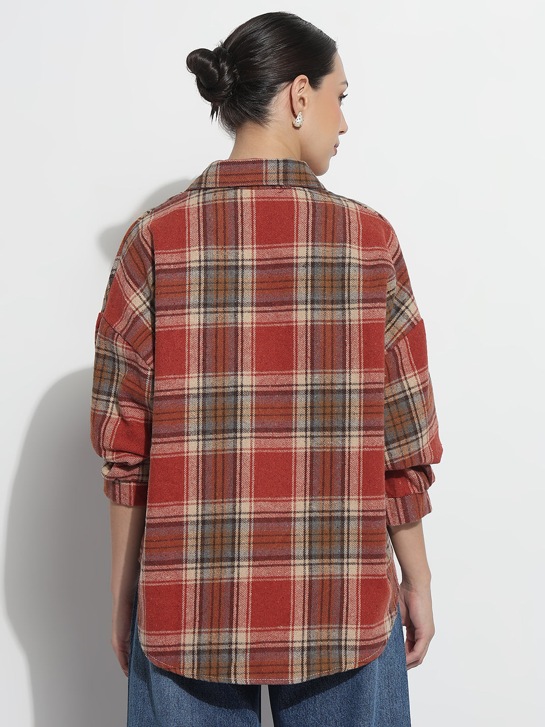 Women's Tartan Checks Red Oversized Shirt