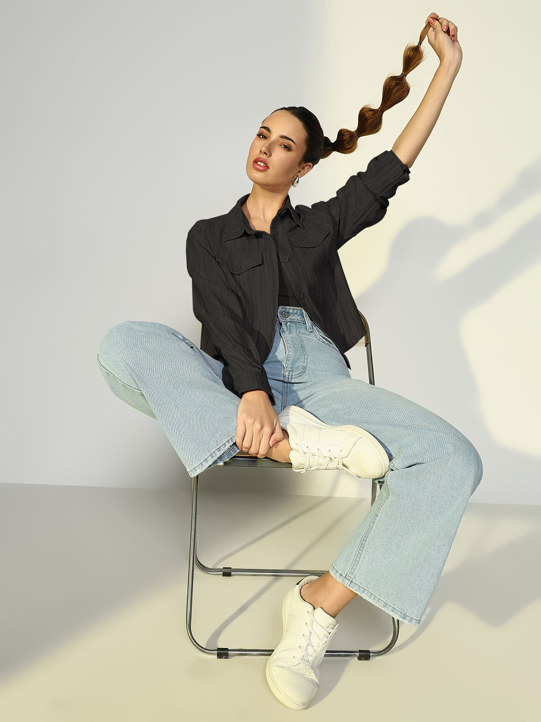 Women's Solid Black Casual Jacket