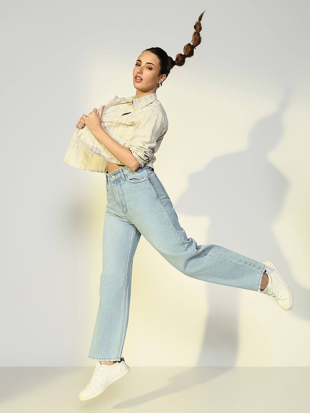 Women's Textured Striped Cream Tailored Jacket