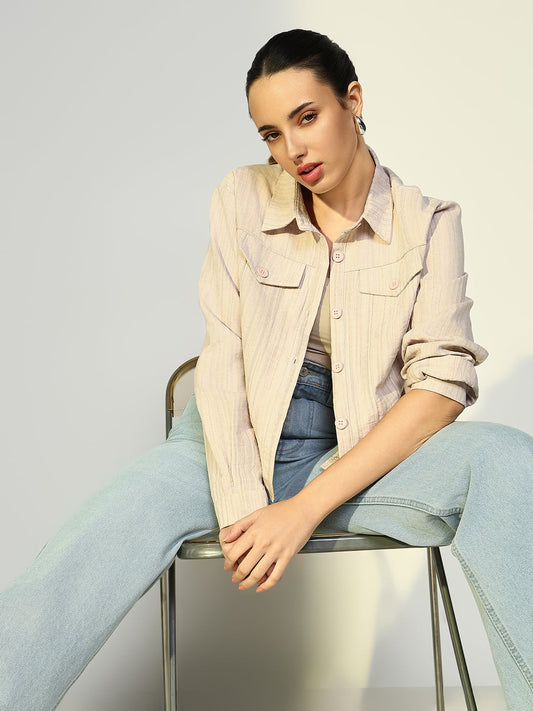 Women's Textured Striped Peach Tailored Jacket