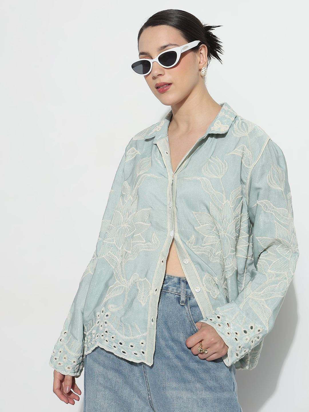 Women's Floral Sea Green Regular Fit Shirt