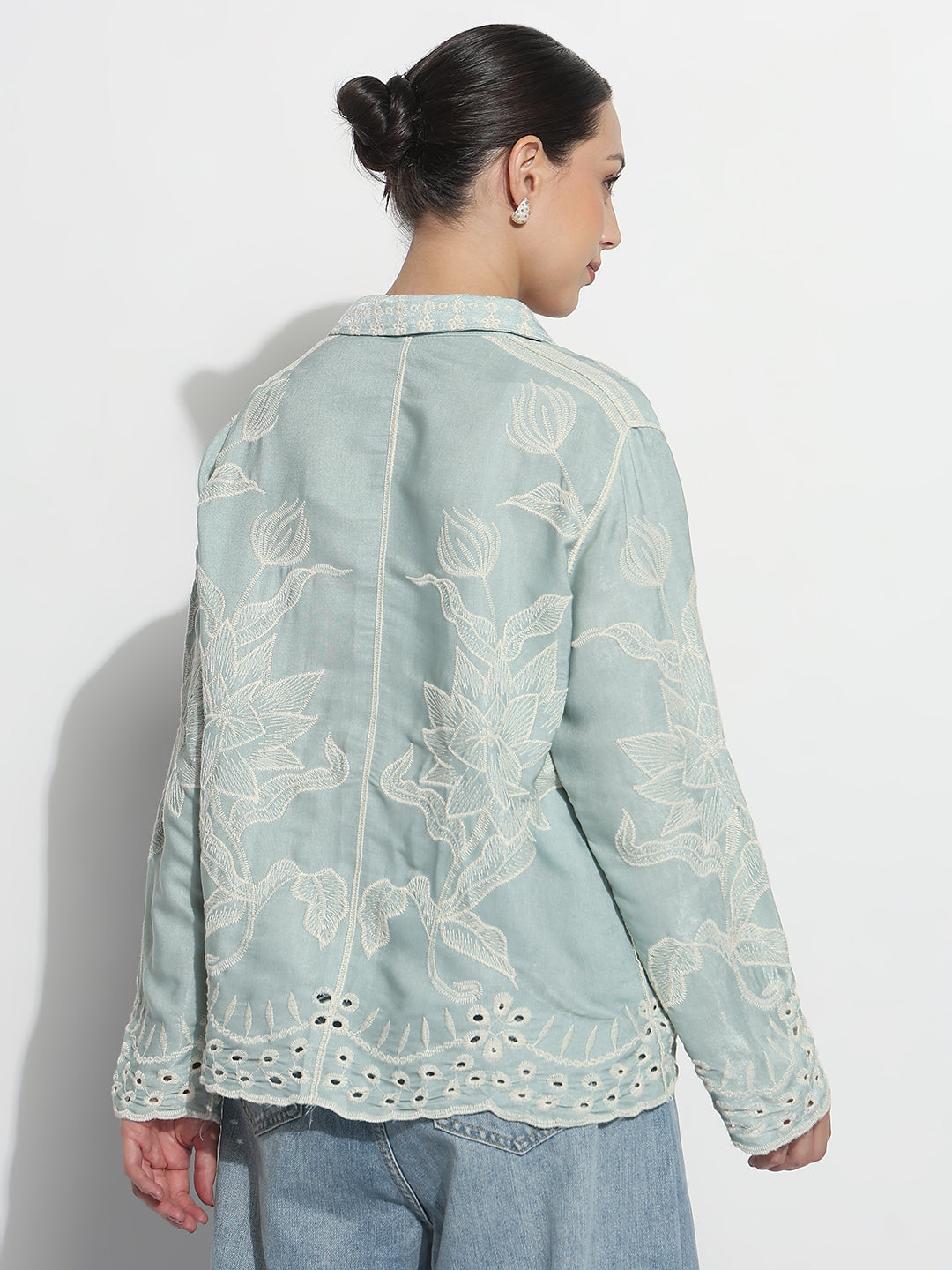 Women's Floral Sea Green Regular Fit Shirt