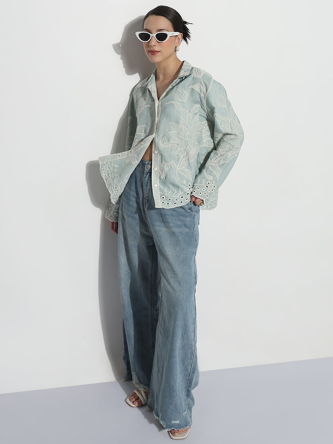 Women's Floral Sea Green Regular Fit Shirt