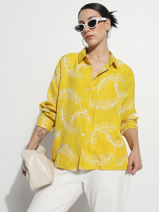 Women's Embdroidery Yellow Regular Fit Shirt