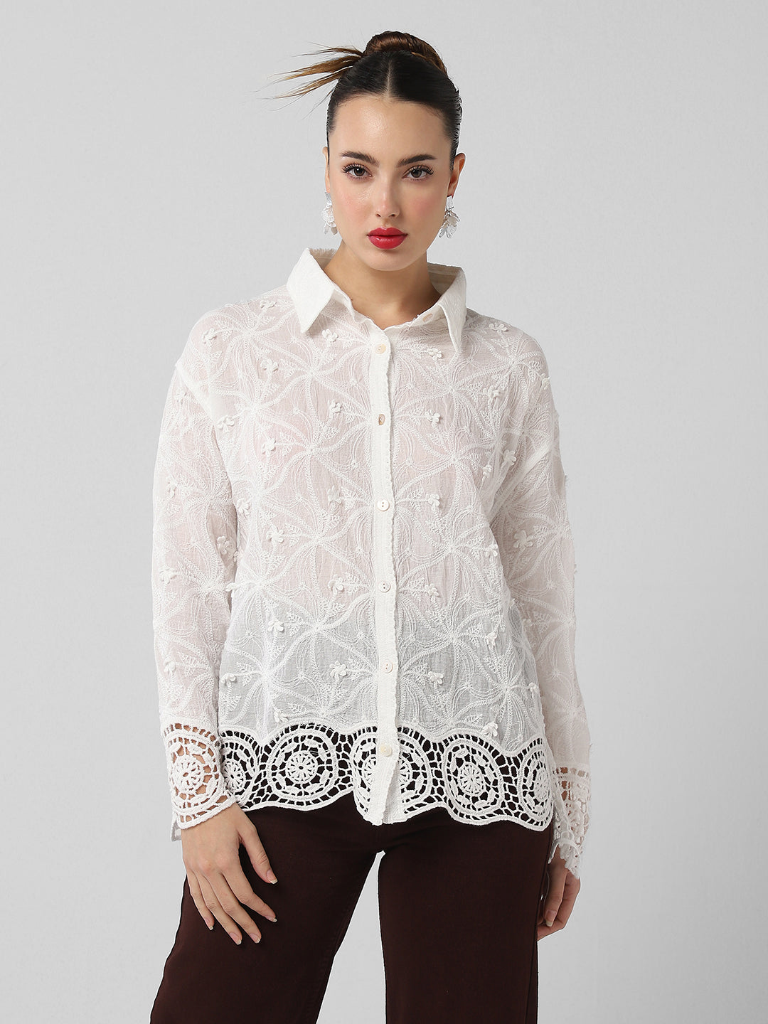 Women's White Comfort Floral Opaque Casual Shirt