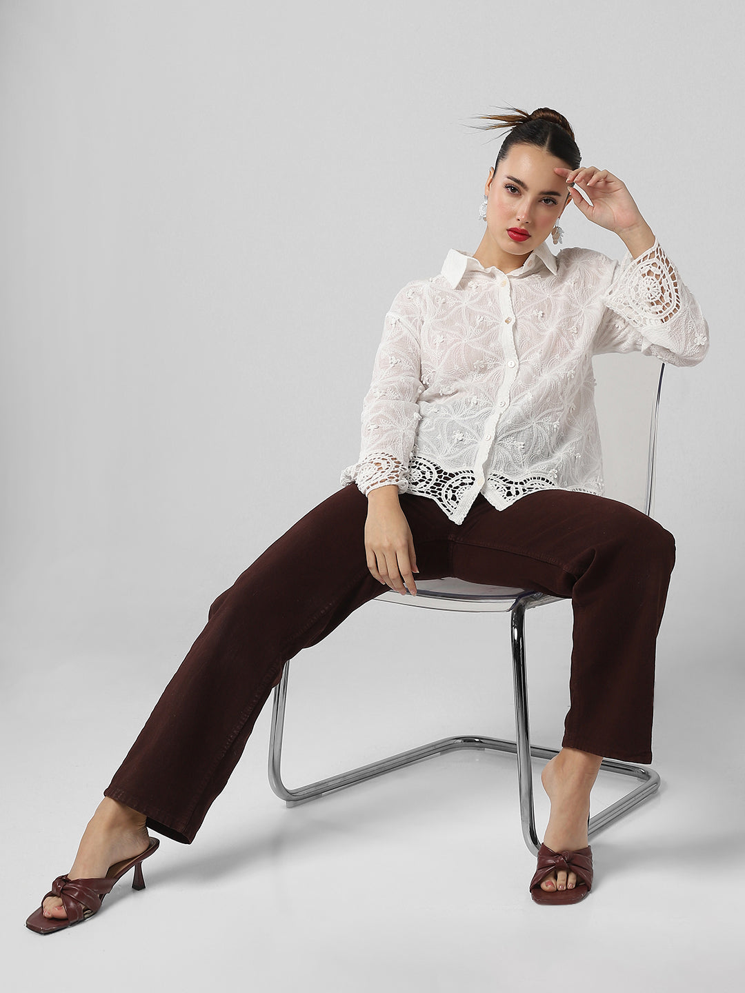 Women's White Comfort Floral Opaque Casual Shirt