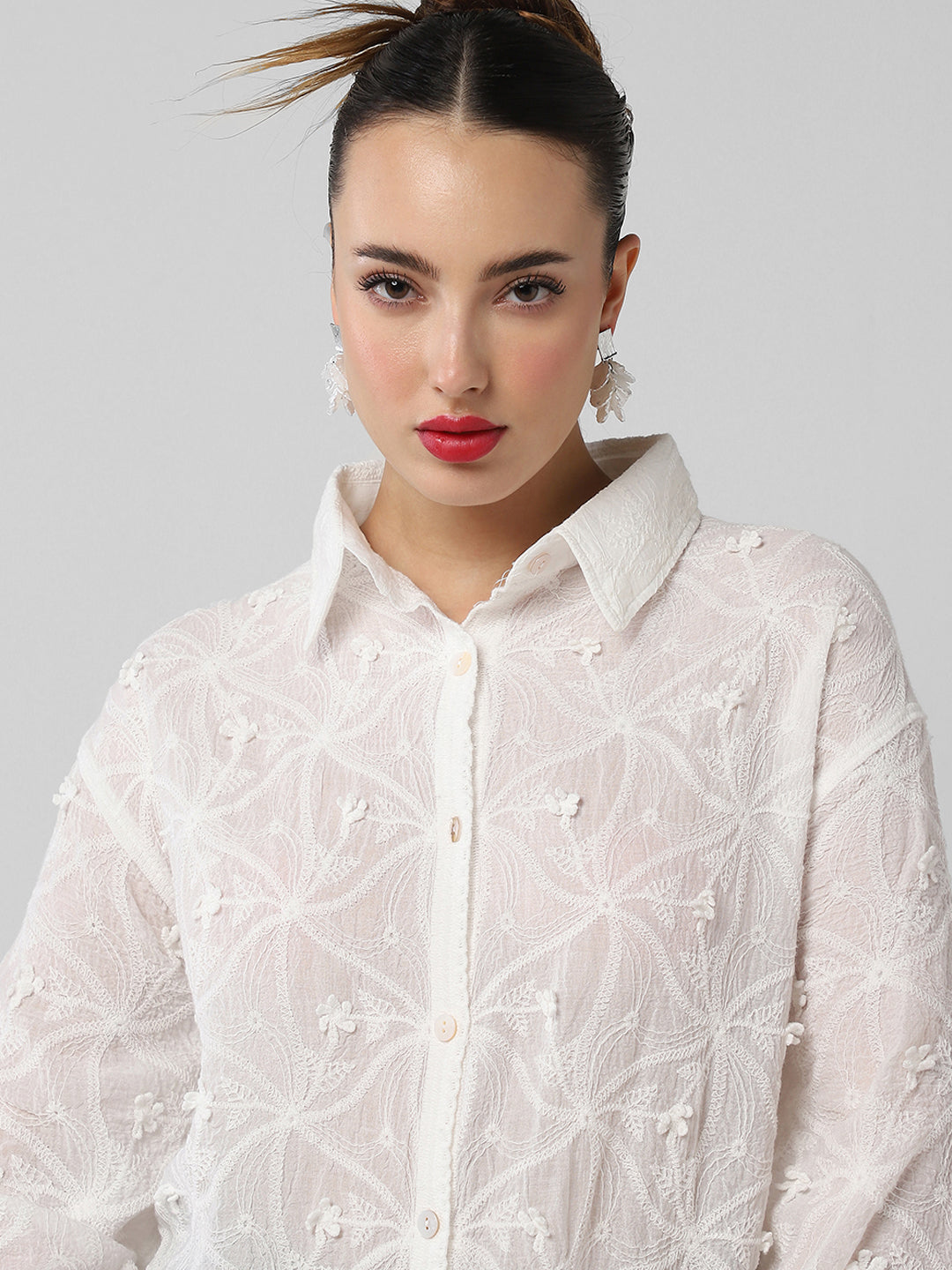 Women's White Comfort Floral Opaque Casual Shirt