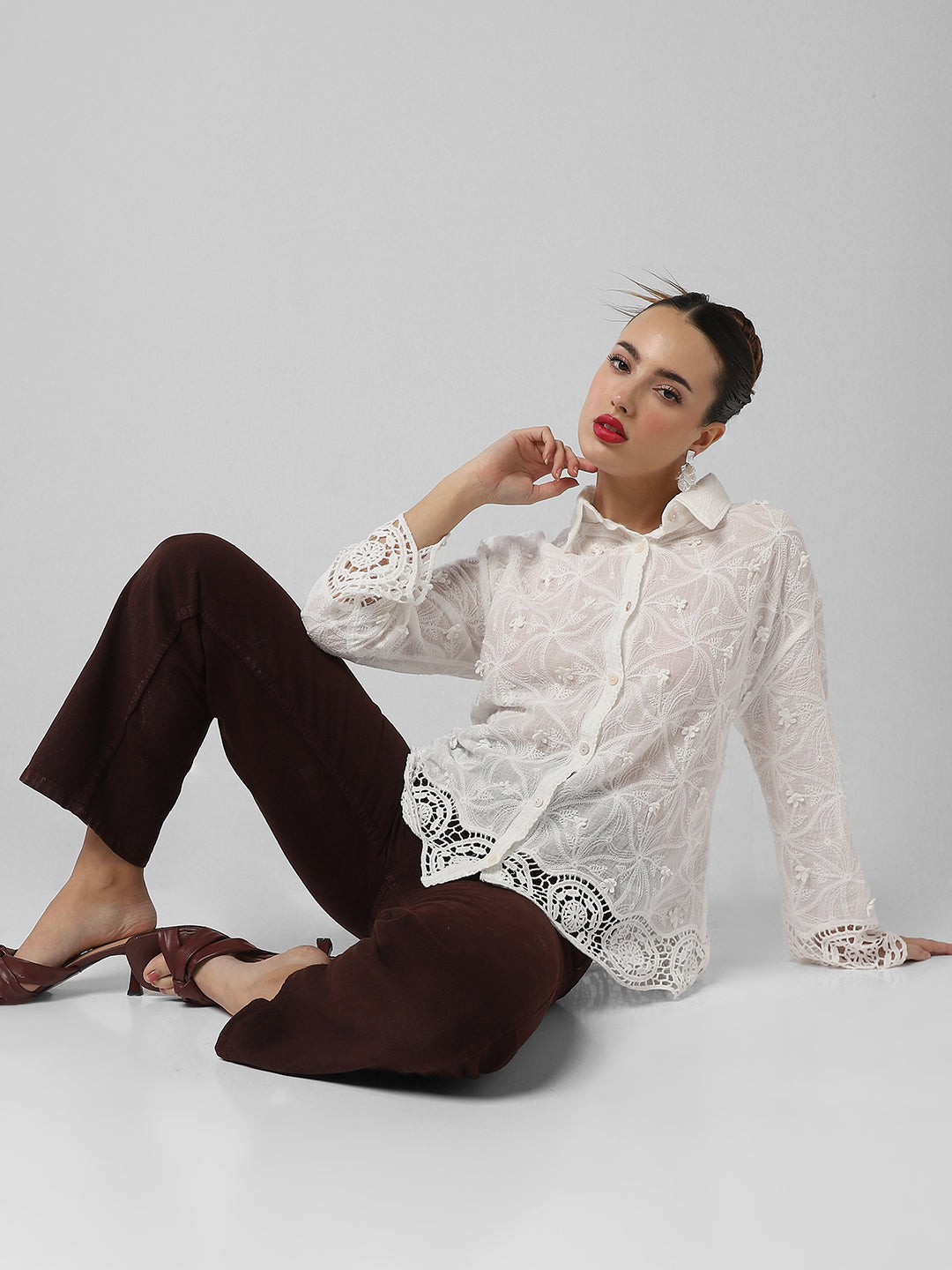 Women's White Comfort Floral Opaque Casual Shirt