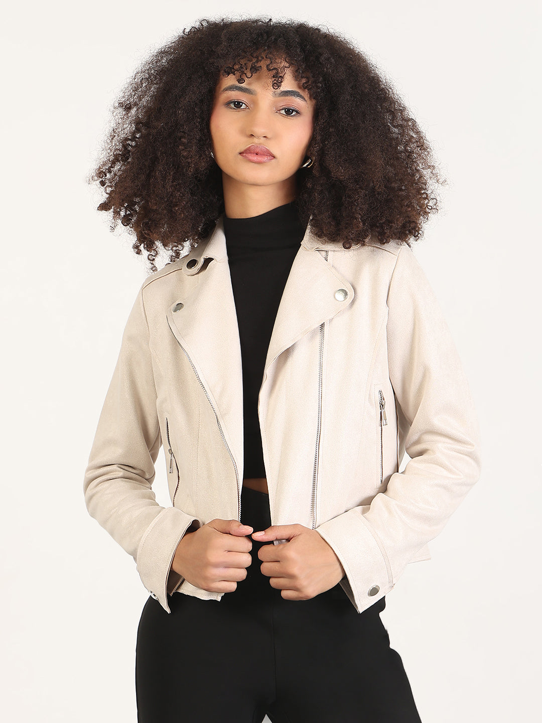 Women's Solid Beige Lapel Collar Tailored Jacket