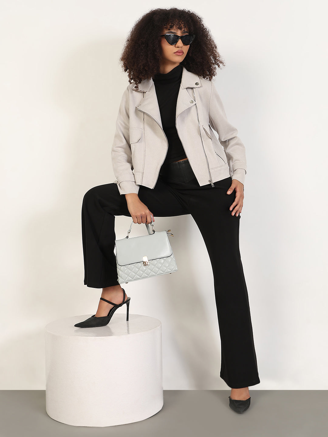 Women's Solid Grey Lapel Collar Tailored Jacket