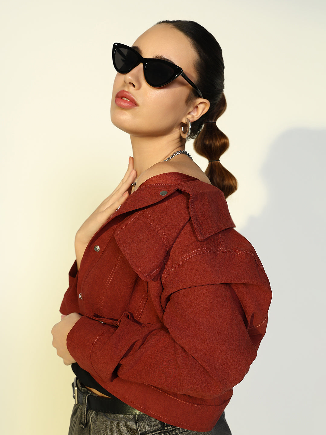 Women's Textured Red Jacket with Snap Buttons