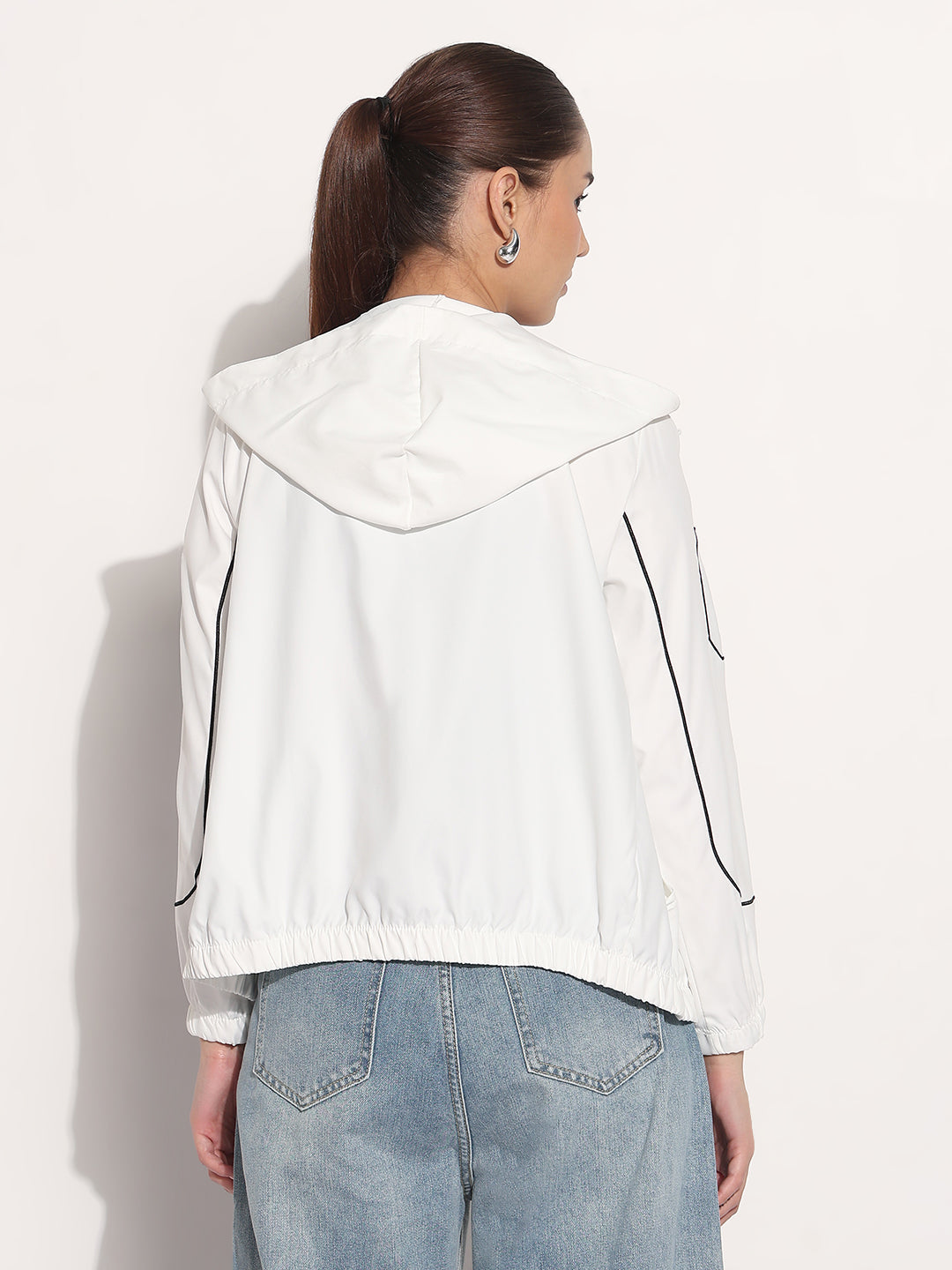 Women's White Hooded Bomber Jacket