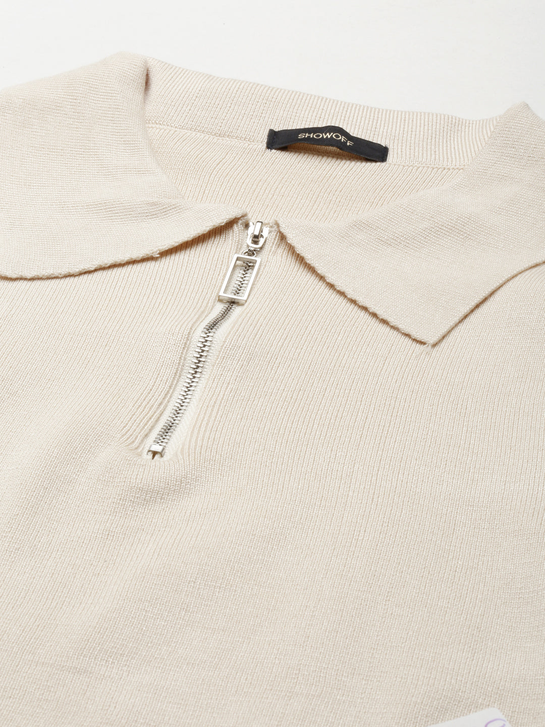 Women's Beige Shirt Collar Sleeveless Cotton Fitted Crop Top