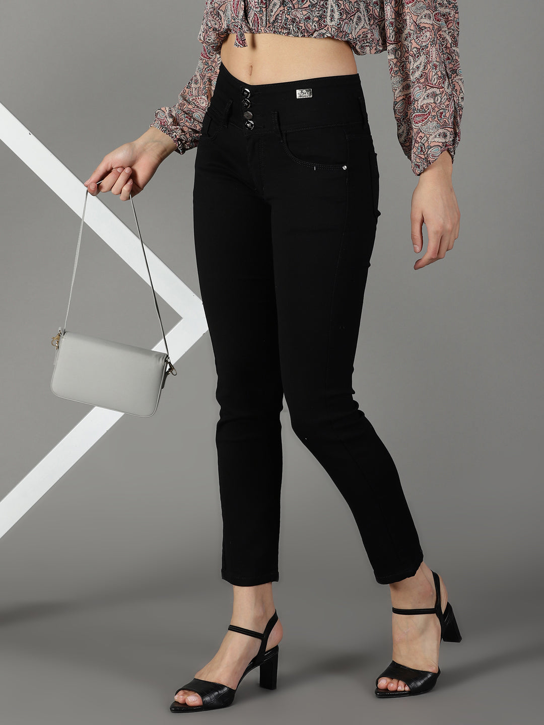 Women's Black Mid-Rise Stretchable Cotton Jeans