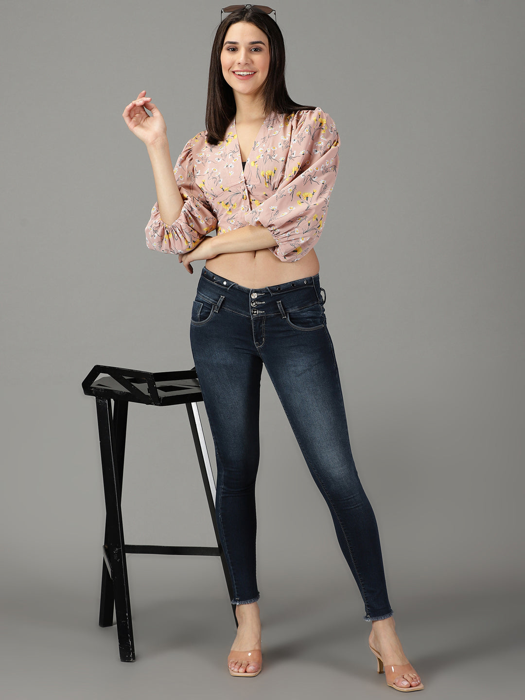 Women's Navy Blue Skinny Fit High-Rise Light Fade Acid Wash Stretchable Jeans