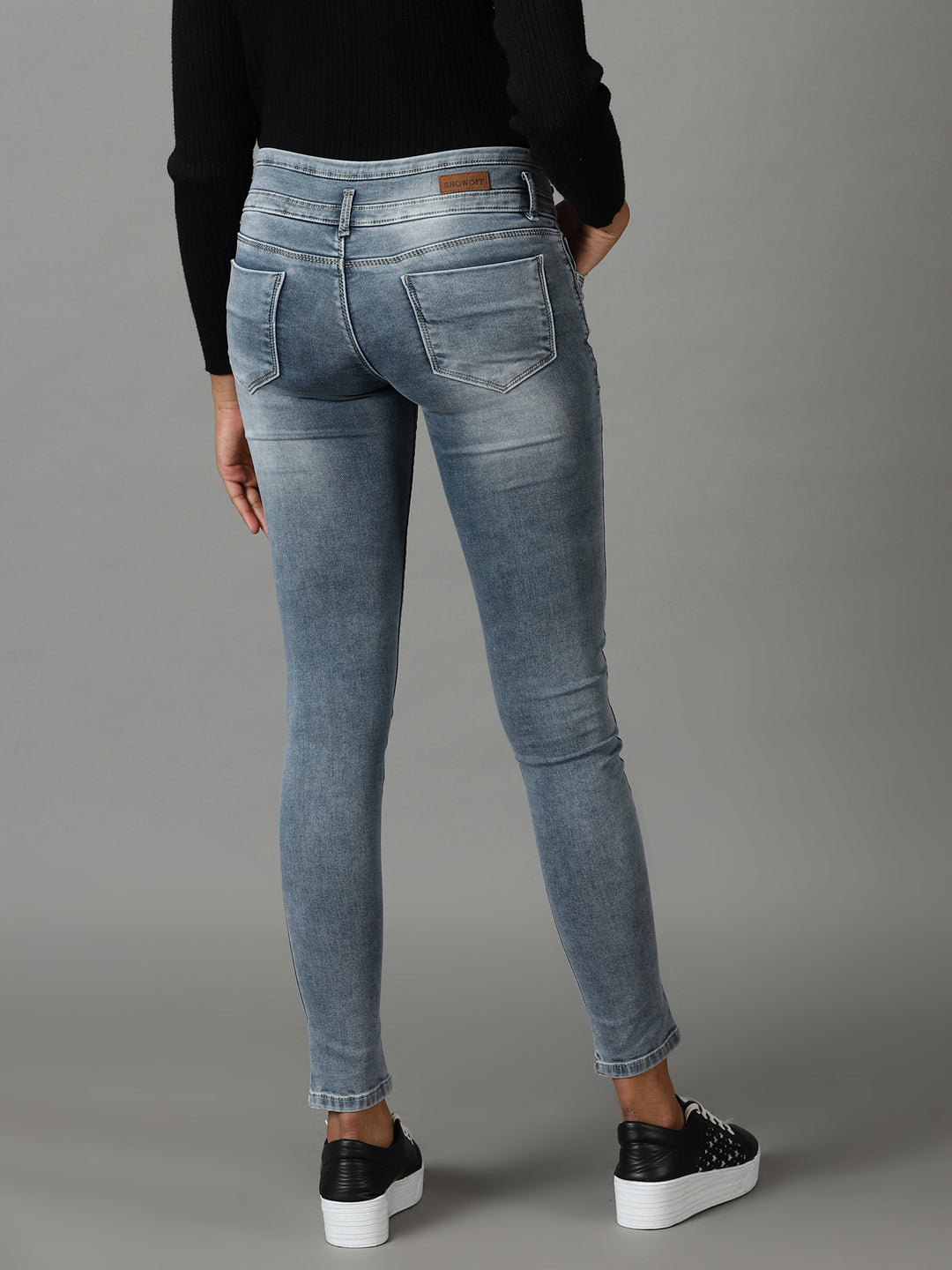 Women's Grey Slim Fit Light Fade Acid Wash Stretchable Jeans