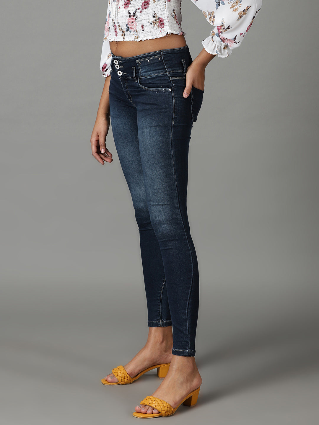 Women's Navy Blue Super Skinny Fit High-Rise Light Fade Stretchable Jeans