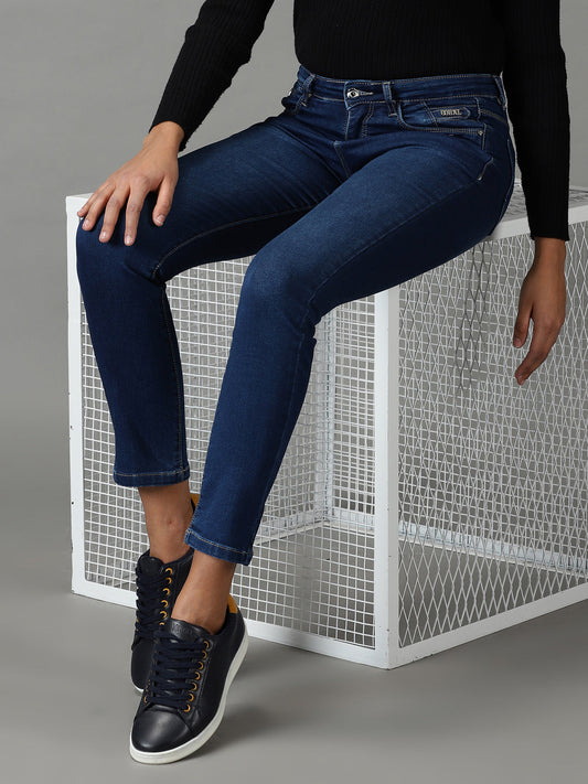 Women's Navy Blue Slim Fit High-Rise Stretchable Jeans