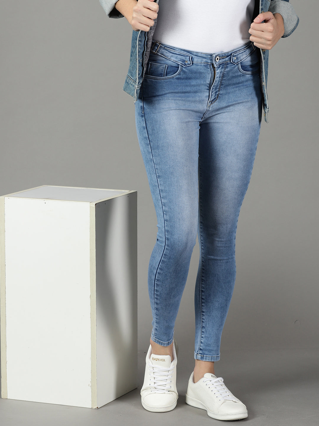 Women's Blue Skinny Fit High-Rise Heavy Fade Stretchable Cotton Jeans