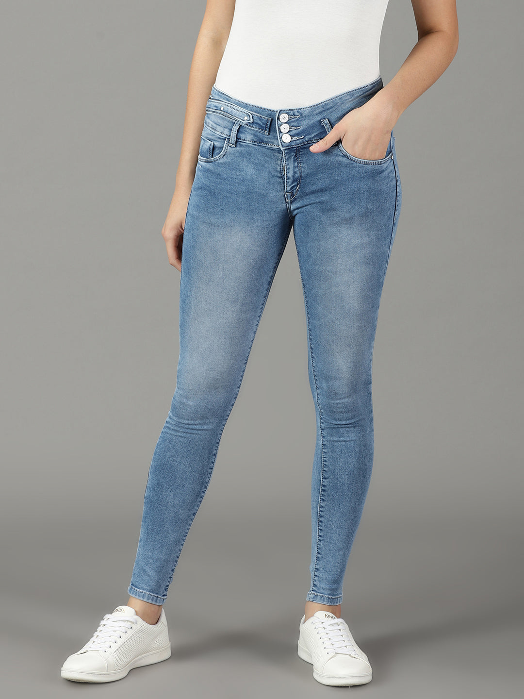 Women's Blue Slim Fit High-Rise Heavy Fade Stretchable Jeans