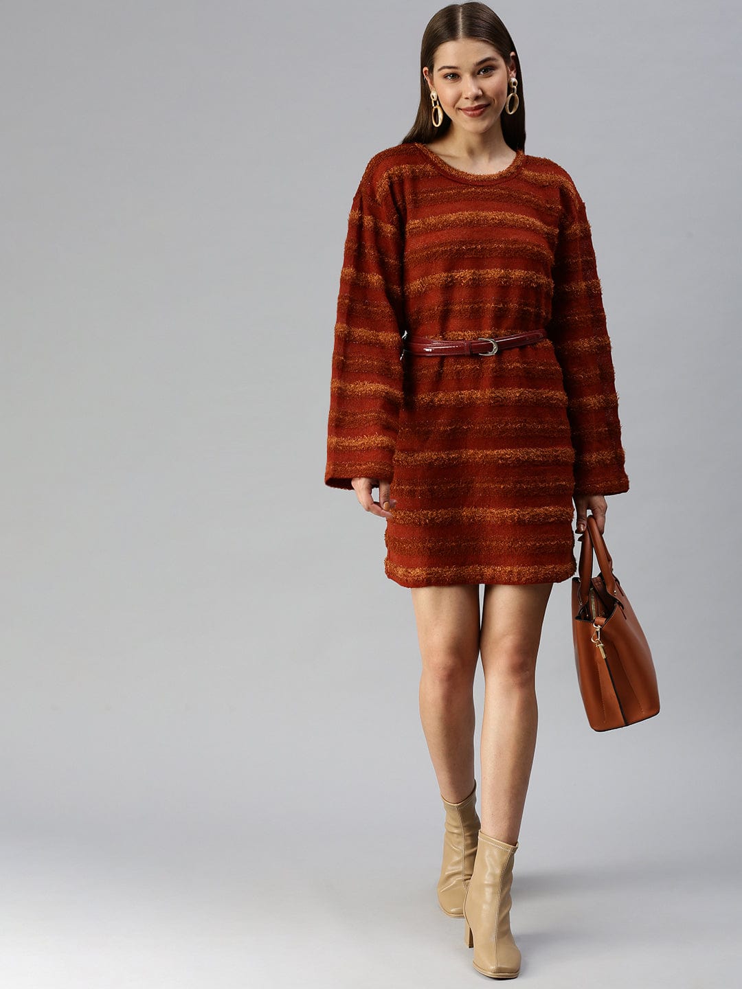 Women's Self Design T-shirt Rust Dress