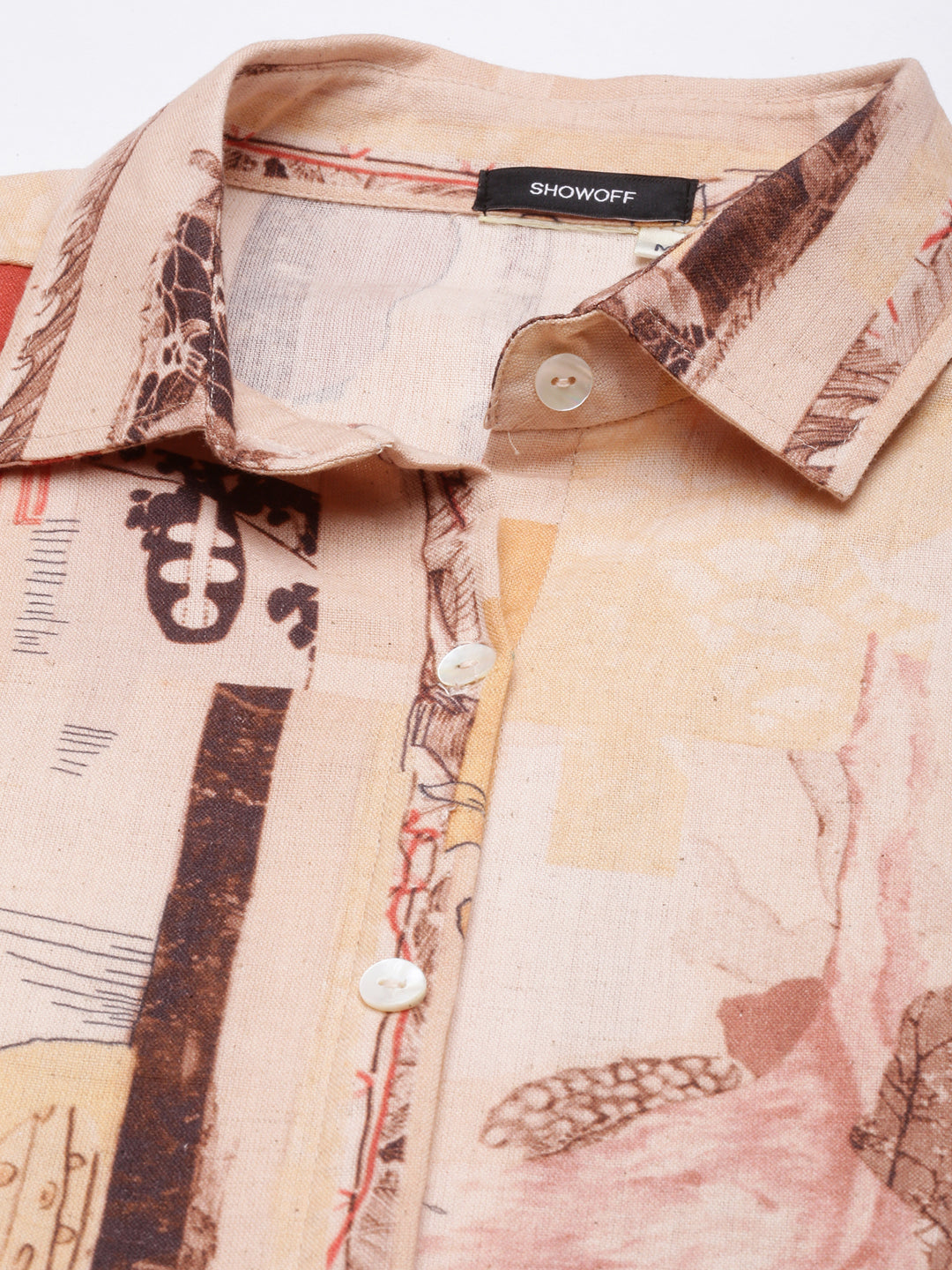 Women's Peach Floral Print Cotton Shirt Collar Shirt Midi Dress