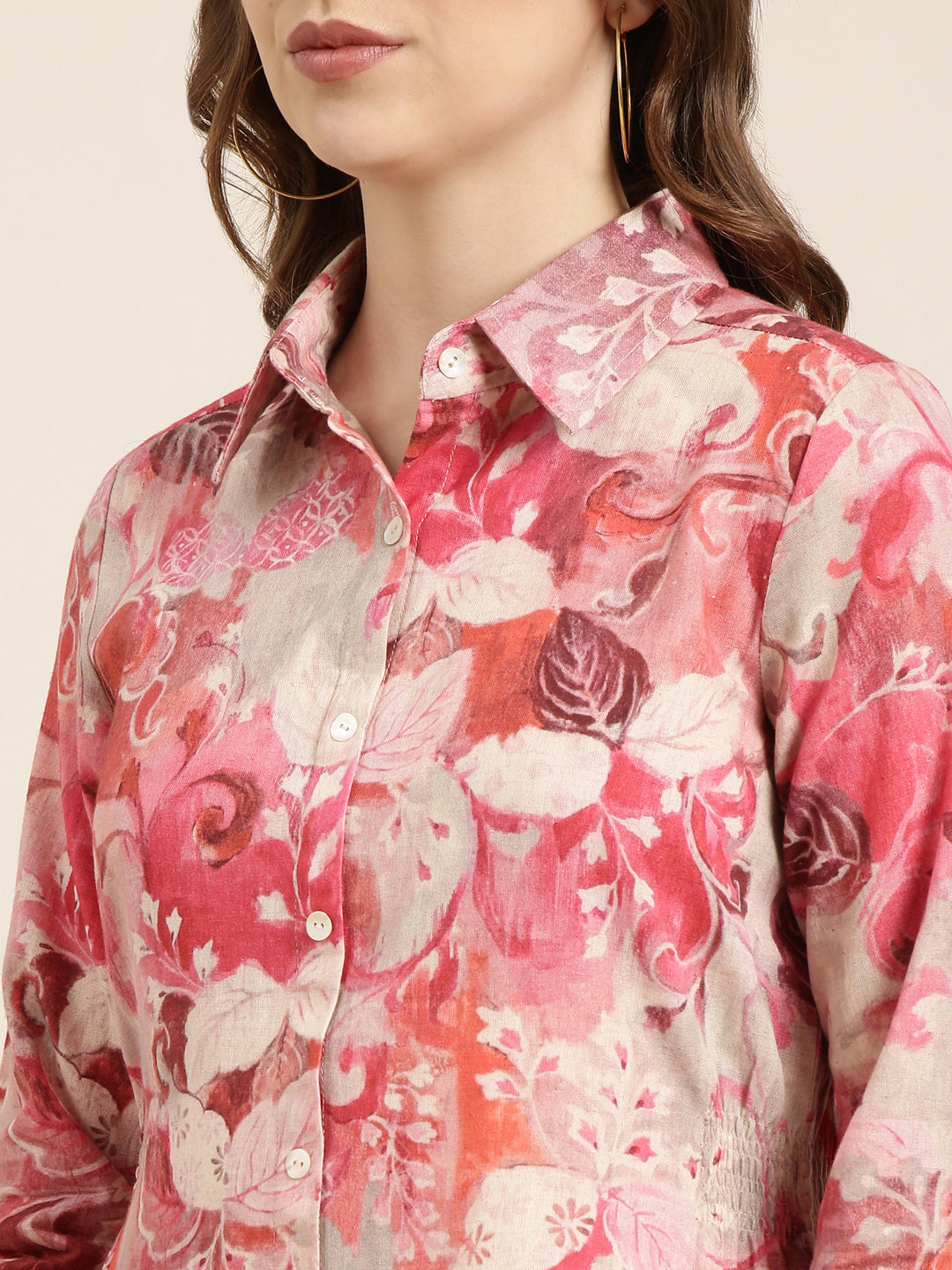 Women's Pink Floral Print Cotton A-Line Dress