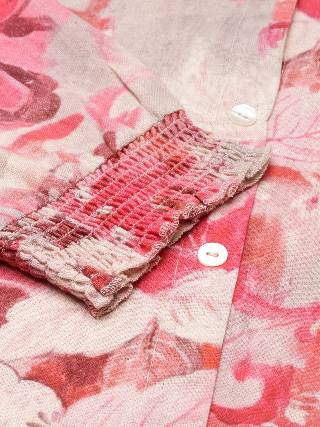 Women's Pink Floral Print Cotton A-Line Dress