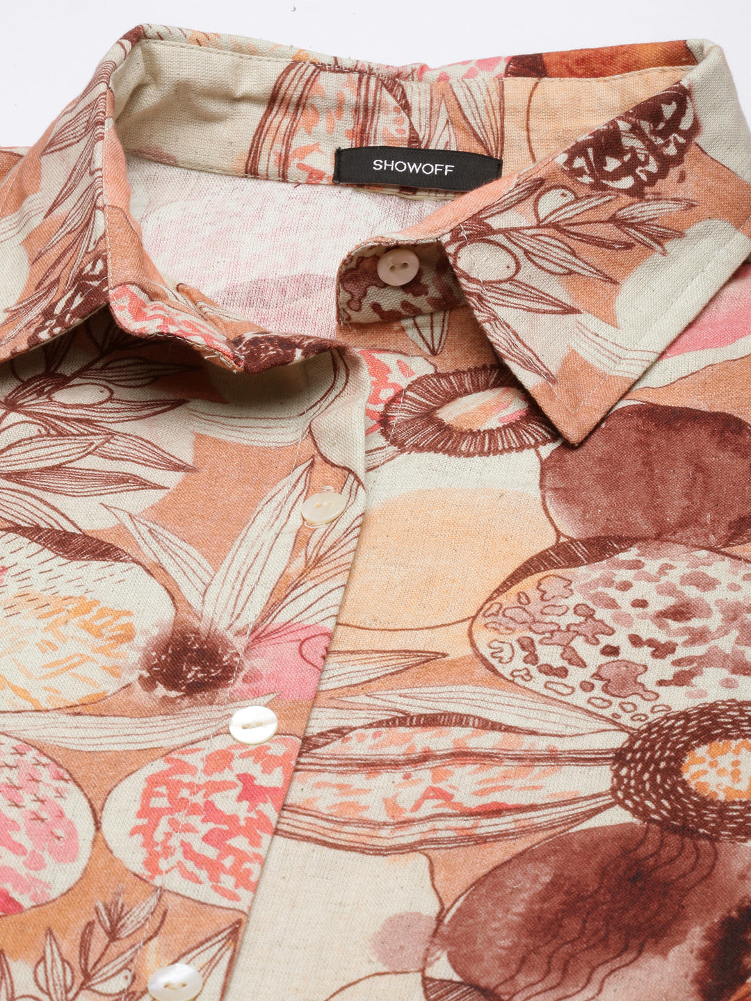 Women's Brown Floral Print Three-Quarter Sleeves Shirt Midi Dress