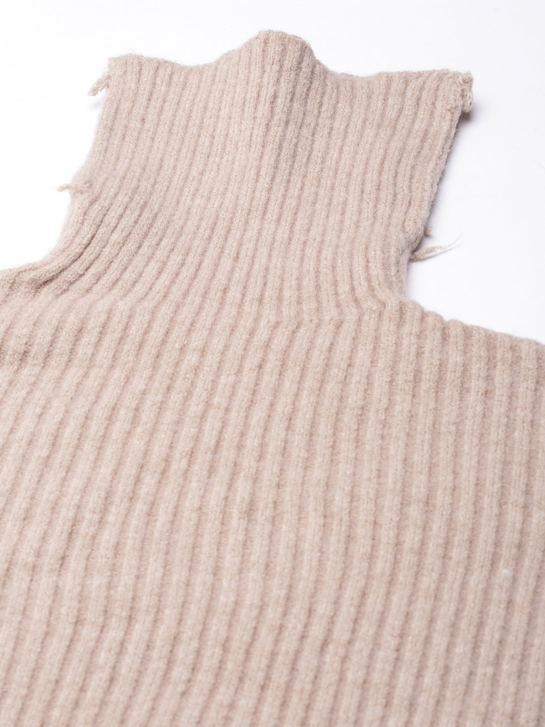 Women's Beige Self Design Knee Length Bodycon Dress