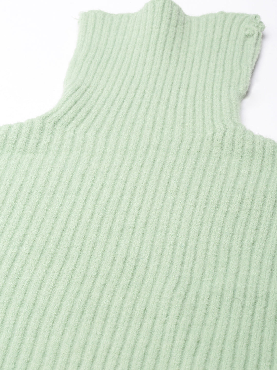 Women's Green Knee Length Self Design High Neck Striped Bodycon Dress