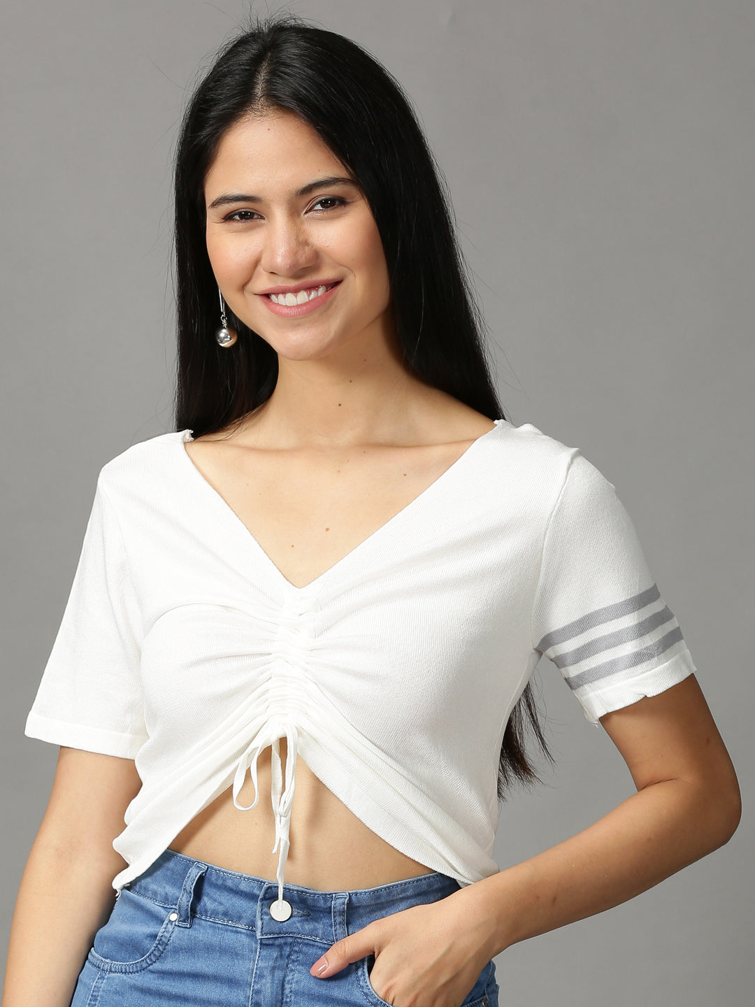 Women's White Striped Crop Top
