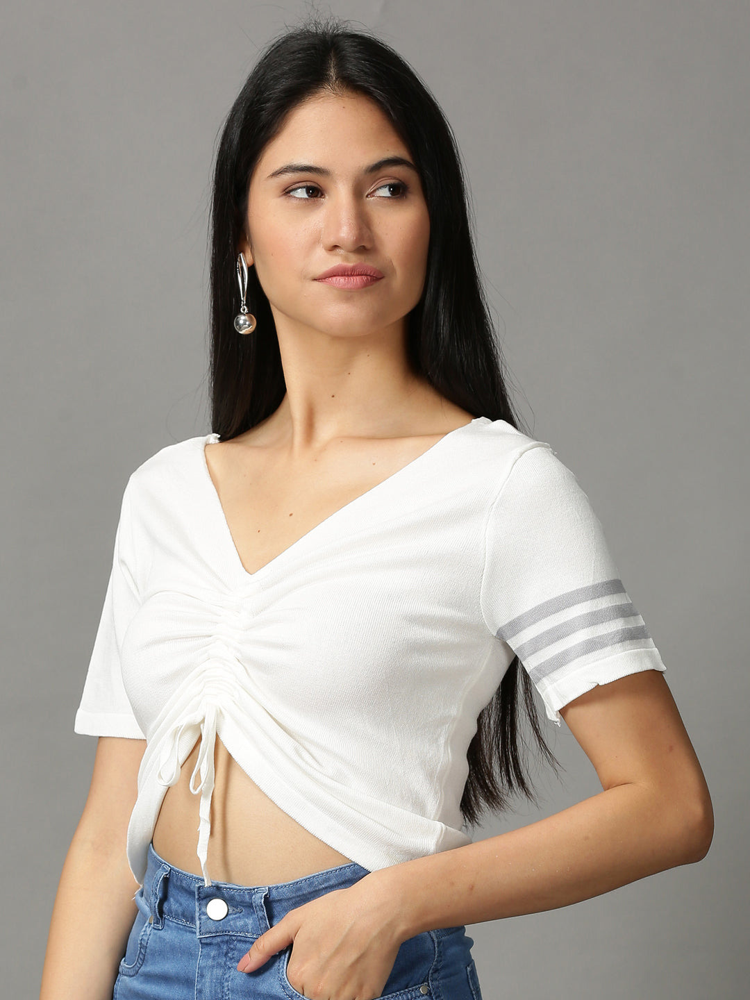 Women's White Striped Crop Top