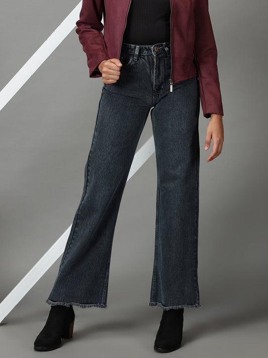 Women's Grey Straight Fit High-Rise Light Fade Stretchable Jeans