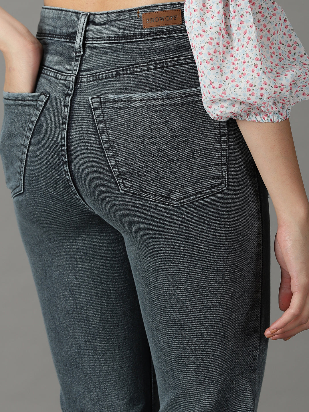 Women's Grey Bootcut High-Rise Acid Wash Stretchable Jeans