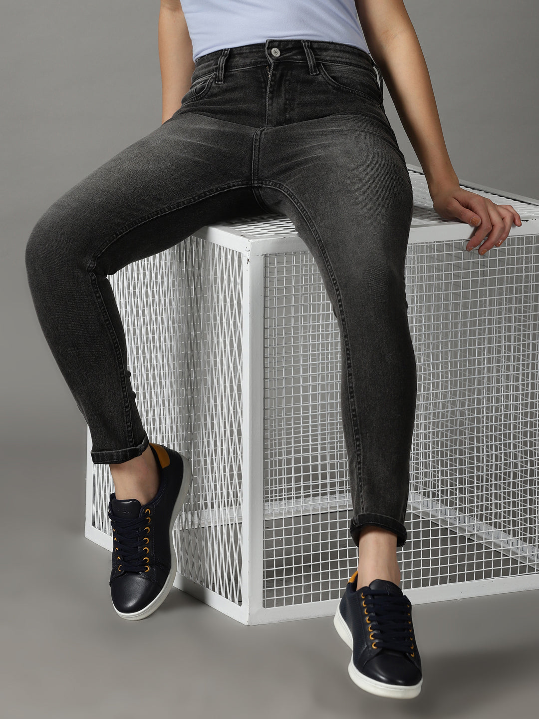 Women's Grey Melange Slim Fit High-Rise Stretchable Jeans