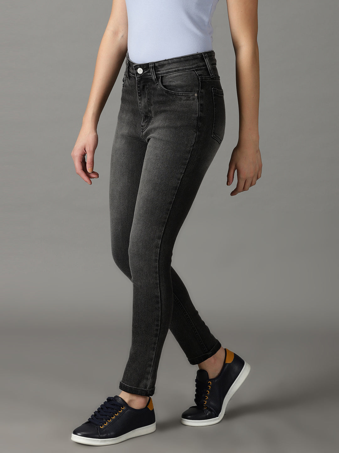 Women's Grey Melange Slim Fit High-Rise Stretchable Jeans