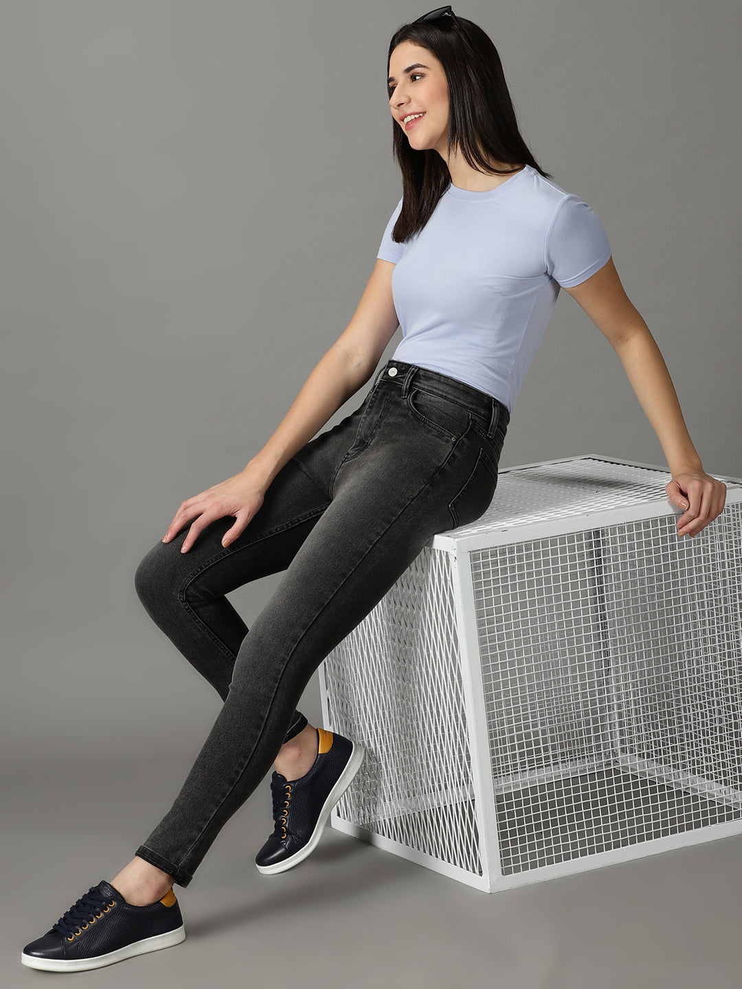 Women's Grey Melange Slim Fit High-Rise Stretchable Jeans