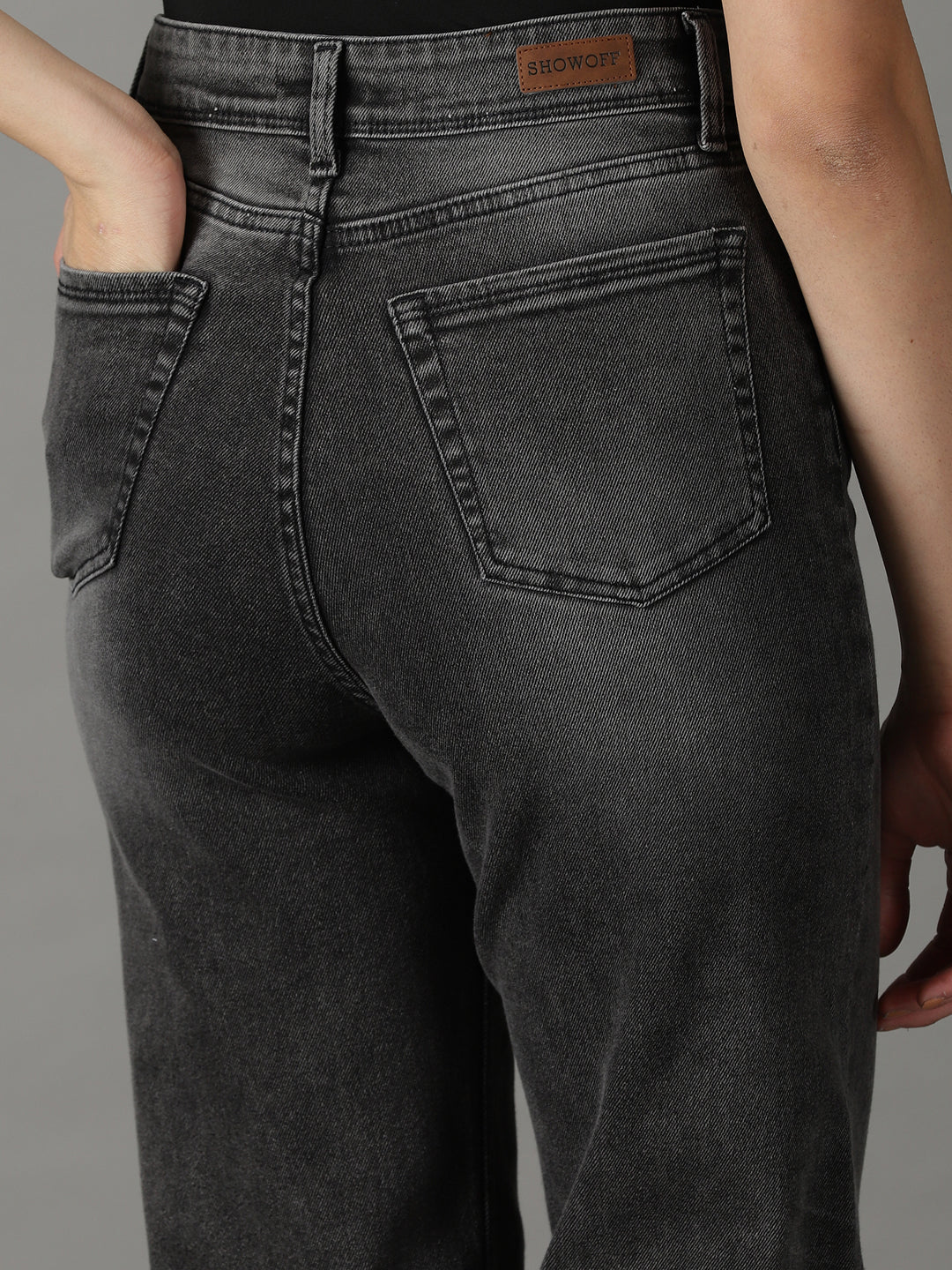 Women's Grey Wide Leg High-Rise Light Fade Acid Wash Stretchable Jeans