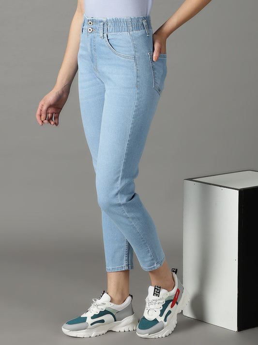 Women's Blue Boyfriend Fit High-Rise Stretchable Jeans