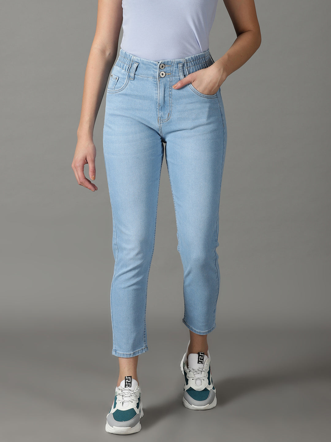 Women's Blue Boyfriend Fit High-Rise Stretchable Jeans