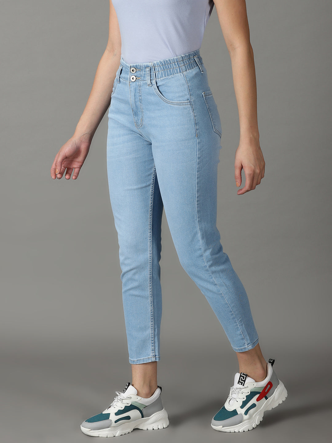 Women's Blue Boyfriend Fit High-Rise Stretchable Jeans